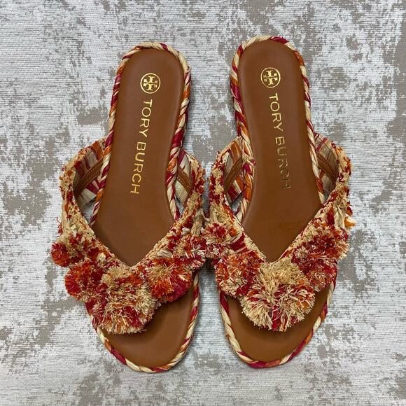 Tory Burch Raffia Thong Flat Sandals in Red - Picture 6 of 8